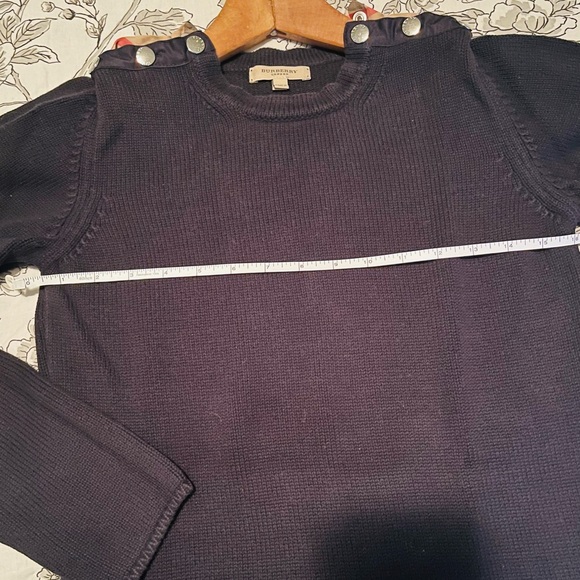 Burberry sweater dark navy blue long crew neck jumper shoulder snaps small fit - Picture 8 of 9